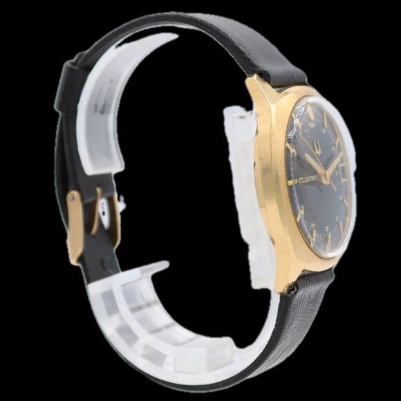 Vintage 34mm Accutron Black Dial Men's Tuning Fork Wristwatch 218 USA 10k RGP - Picture 4 of 5